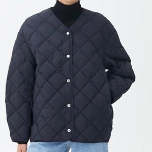 dark blue quilted jacket